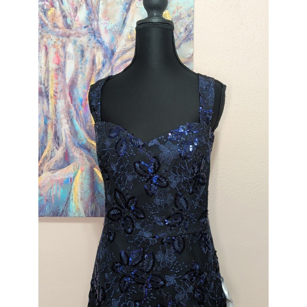 Dress The Population Anabel Women XXL Navy Blue Sequin Embroidered Floral Gown - Picture 4 of 16